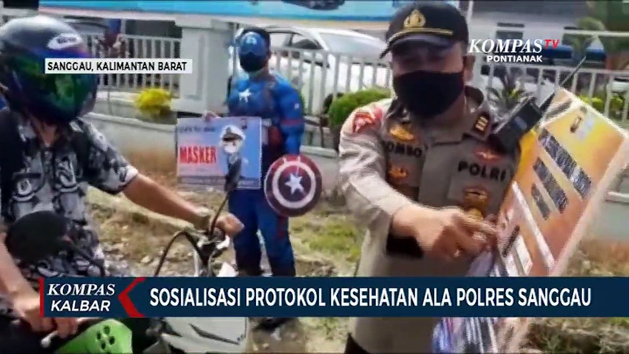 Polres Sanggau Sosialisasikan Protokol Kesehatan dengan Kostum Superhero