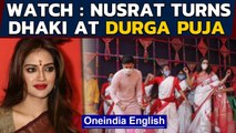 TMC MP Nusrat Jahan dances, plays dhak at Durga Puja: Watch | Oneindia News
