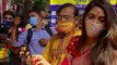 Watch: TMC MP Nusrat Jahan celebrates Durga Pujo, dances to dhak beats