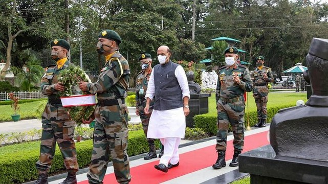 Rajnath Singh performs Shastra Puja with troops in Sikkim
