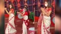 Nusrat Jahan ने लाल साड़ी पहन दुर्गा पंडाल में किया जबरदस्त Dance, Viral Video | Boldsky