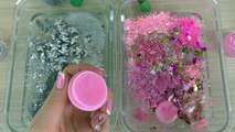 SILVER vs PINK SLIME - Mixing makeup and glitter into Clear Slime - Satisfying Slime Videos