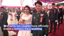 Gay couples tie the knot for first time at Taiwan military wedding