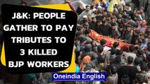 Kulgam: People gather in large numbers  to pay tribute to 3 BJP workers killed by terrorists