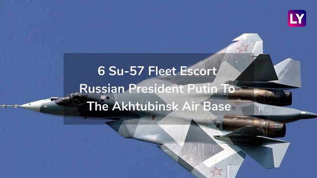 Russias Sukhoi-57 Jets Escort President Vladimir Putin to Akhtubinsk Air Base