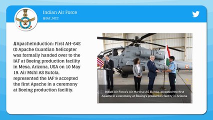 Indian Air Force Gets First Apache Guardian Helicopter Handover from Boeing