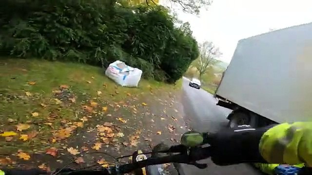 This video shows the hair-raising moment Buxton pensioner cyclist Alan Thompson avoids death while crashing into a van which was on the wrong side of the road overtaking on a bend