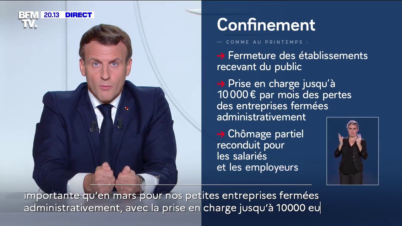 Emmanuel Macron: "Les établissements recevant du public, comme les bars et restaurants seront fermés"