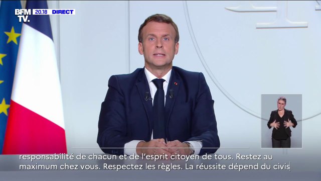 Emmanuel Macron annonce que les mesures entreront en vigueur dans la nuit de jeudi à vendredi et dureront a minima jusqu'au 1er décembre
