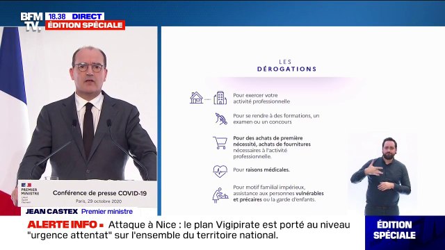 Jean Castex énumère les dérogations possibles au confinement