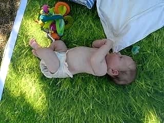 léo sur coussin herbe