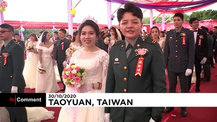 Mass military wedding in Taiwan includes two same-sex couples