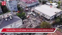 Yıkılan bina ve kurtarma çalışmaları görüntülendi