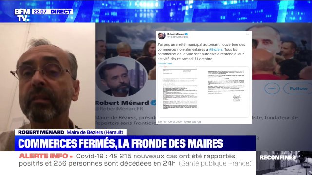 Robert Ménard sur la fermeture des commerces: Je ne conteste pas le bien-fondé du confinement, je conteste le deux poids, deux mesures