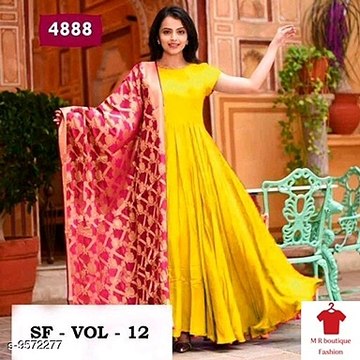 Rayon Gown Gold Printed kurtis