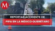 Pipa de gas vuelca en la autopista México-Querétaro