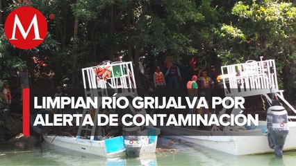 Retiran basura flotante del río Grijalva
