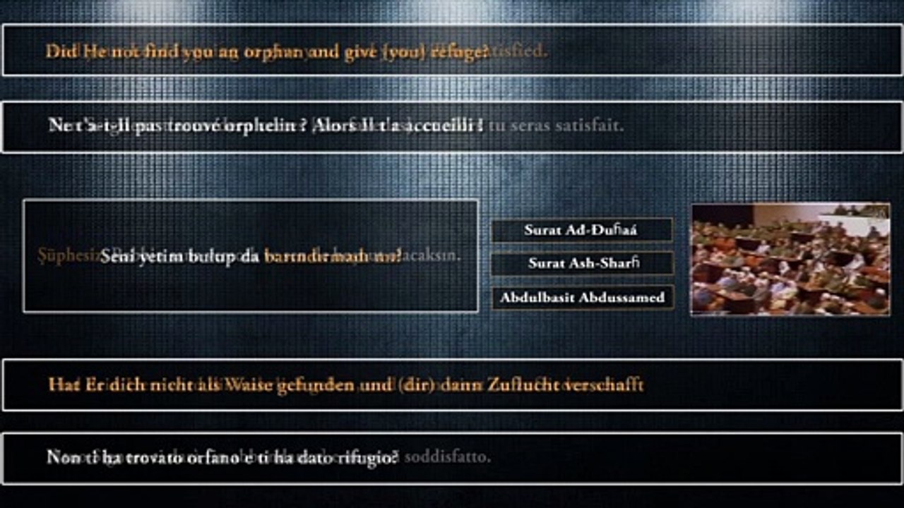 Duha Suresi ve İnşirah Suresi okunuşu İngilizce, Almanca, Fransızca, İtalyanca ve Türkçe Anlamı