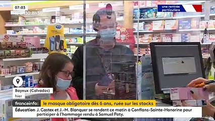 Coronavirus - Avec l’obligation du port du masque dès 6 ans dans les écoles, les parents se sont rués ce week-end dans les pharmacies - VIDEO