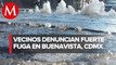 Reportan fuerte fuga de agua en la colonia Buenavista de CdMx
