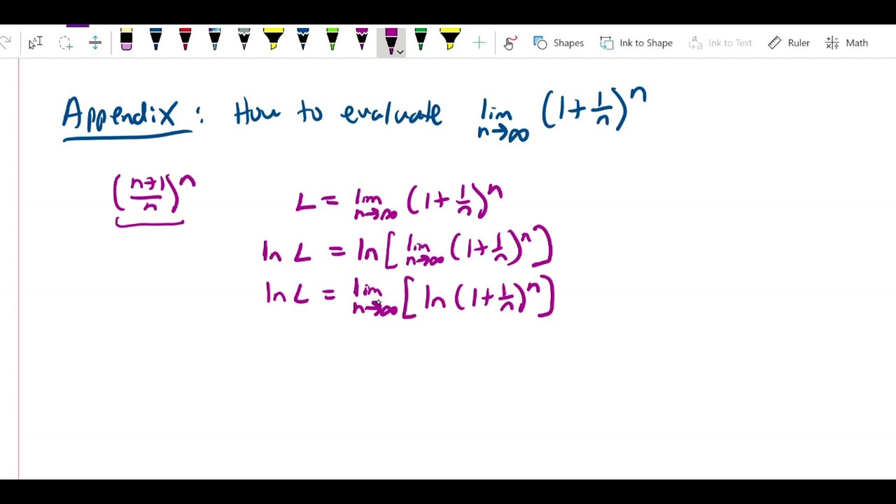 Absolute convergence, ratio and root tests - How to find limit of 1 plus 1 over n to the n