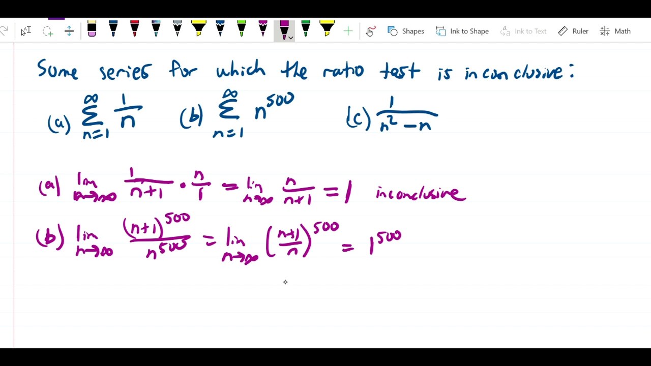 Absolute convergence, ratio and root tests - Ratio test inconclusive examples