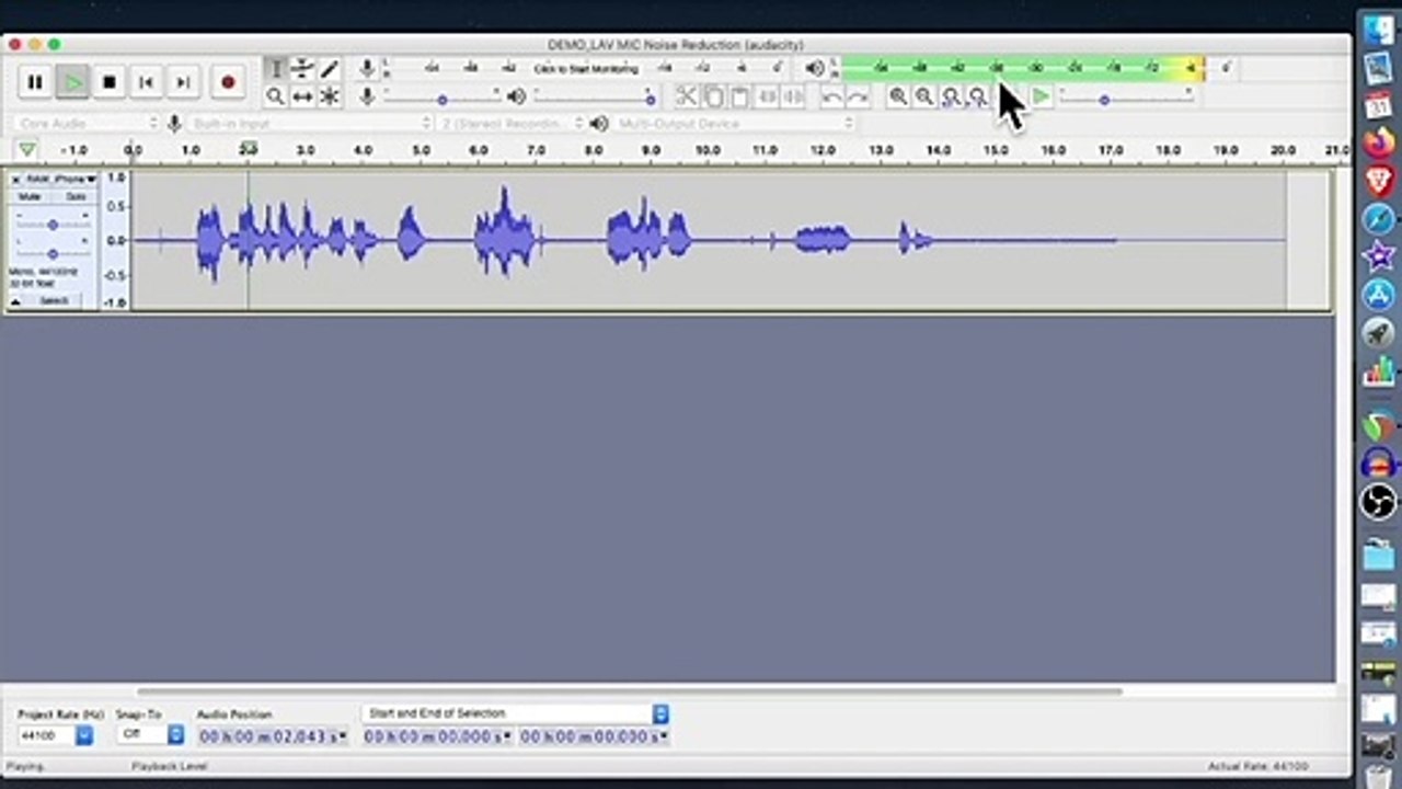 Remove LAV MIC background "hissing noise" with Audacity