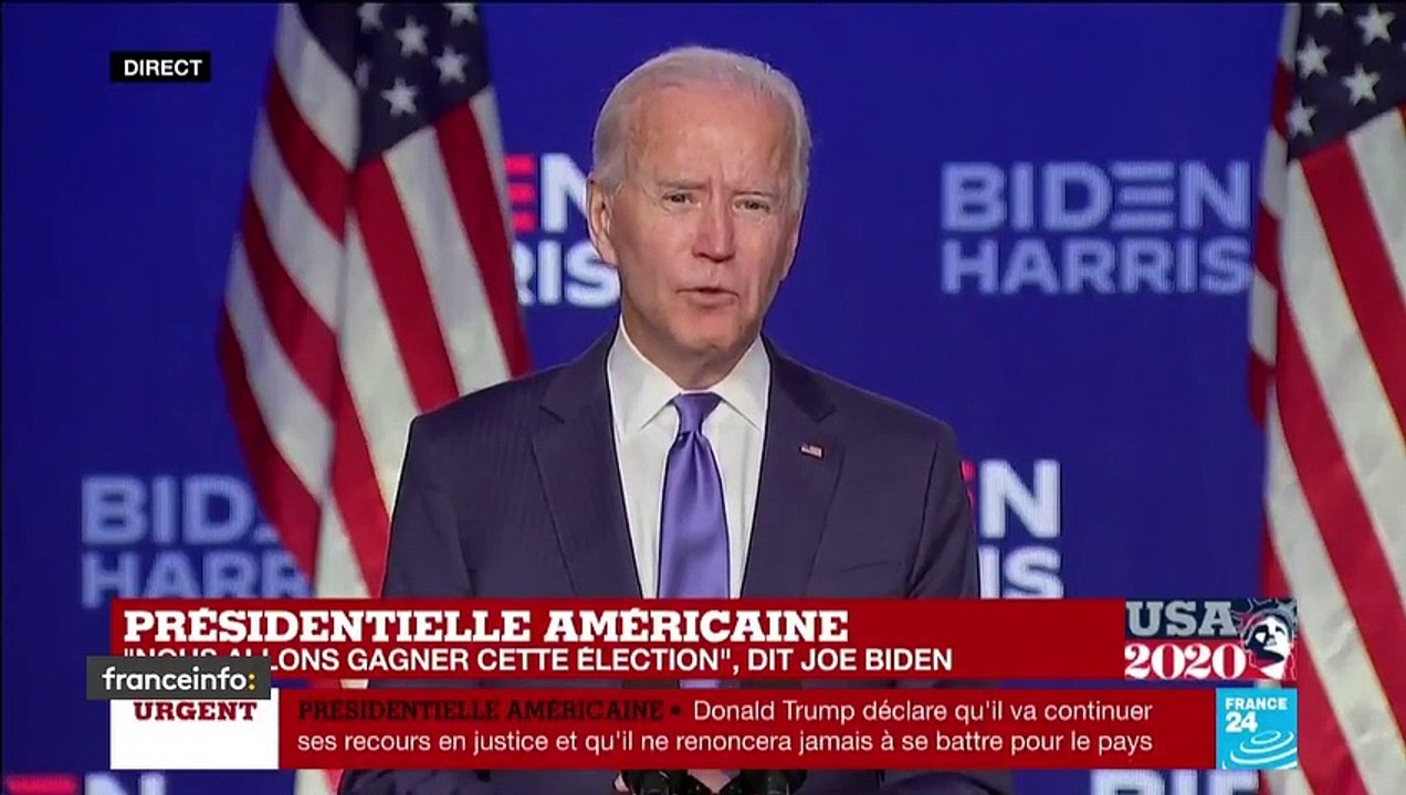 Joe Biden:  " La démocratie, ça fonctionne, vos bulletins seront comptés. Peu importe les efforts pour arrêter le décompte   ça n'arrivera pas. Notre politique, c'est de rassembler le pays