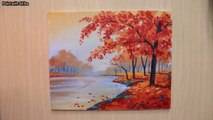 Acrylic painting of Spring season landscape painting with cherry blossom tree