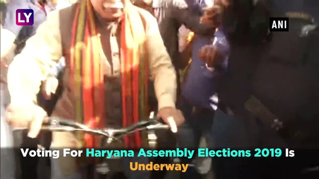 Haryana Assembly Polls 2019: CM Manohar Lal Khattar Rides Cycle To Polling Booth To Cast His Vote