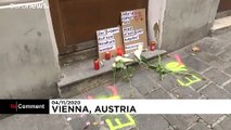 Candles lit and flowers laid at scene of Vienna shooting