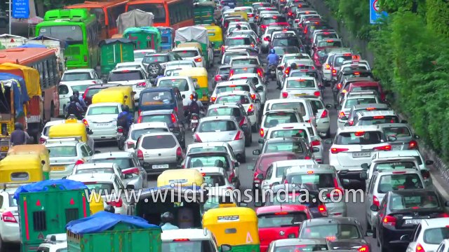 Ever seen a colourful traffic jam? Top view of colourful traffic at Ring Road flyover in New Delhi