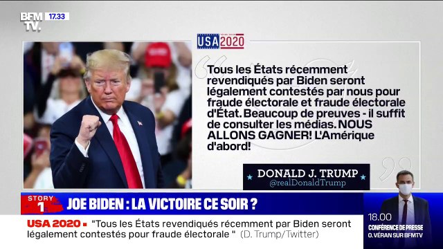 Donald Trump dit vouloir légalement contester tous les États récemment revendiqués par Biden