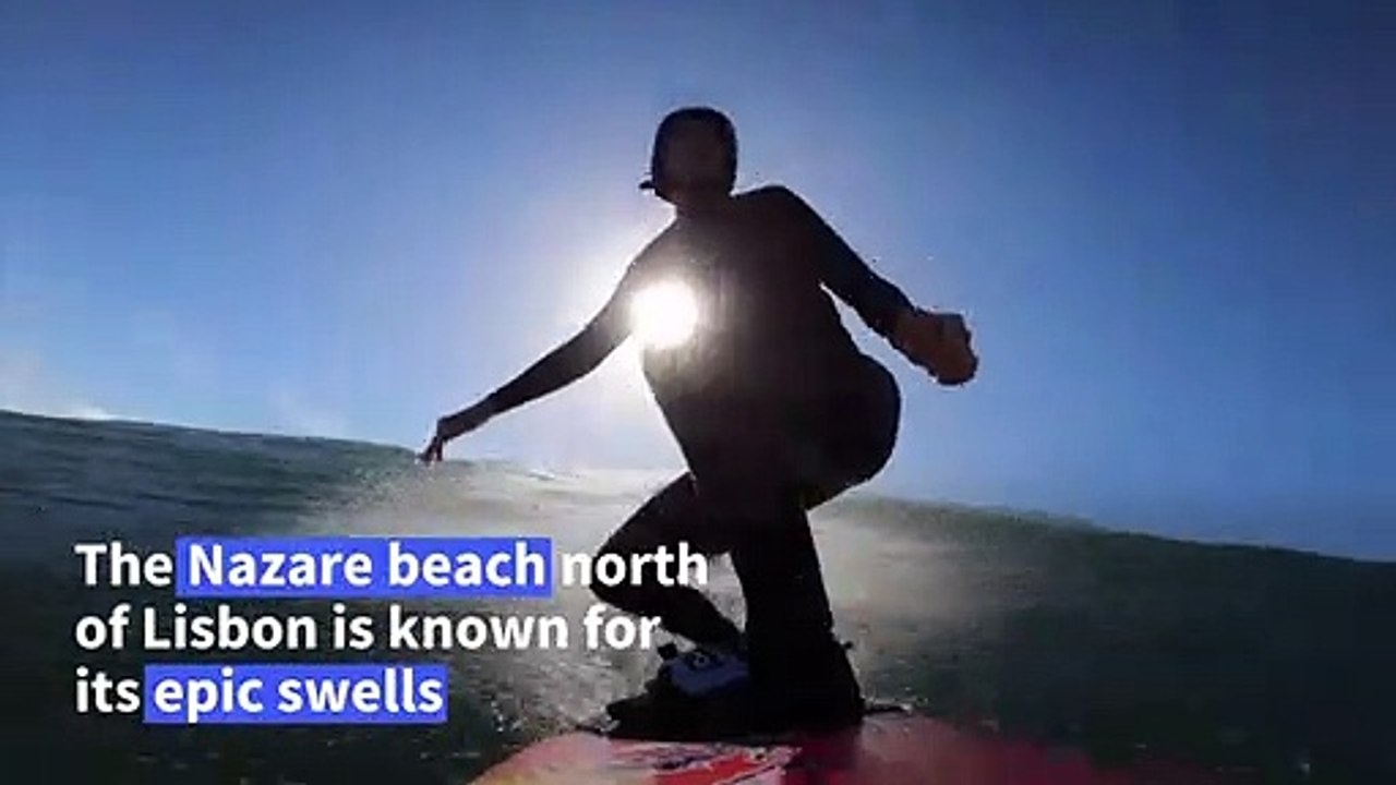 French surfer Justine Dupont catches huge wave in Portugal