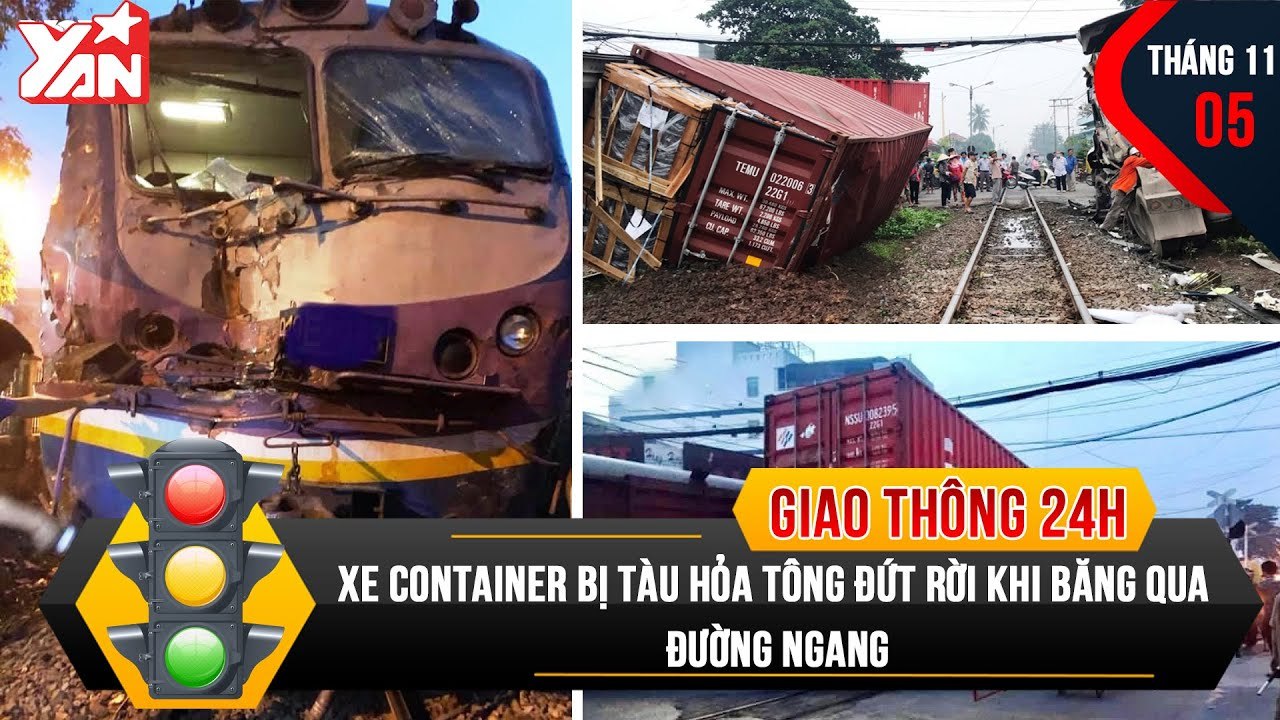 Xe container bị tàu hỏa tông đứt rời khi băng qua đường ngang - Tin Tức Giao Thông 24h