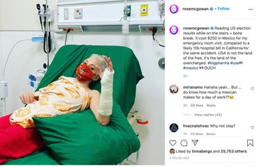 Rose McGowan broke a bone reading the US election results