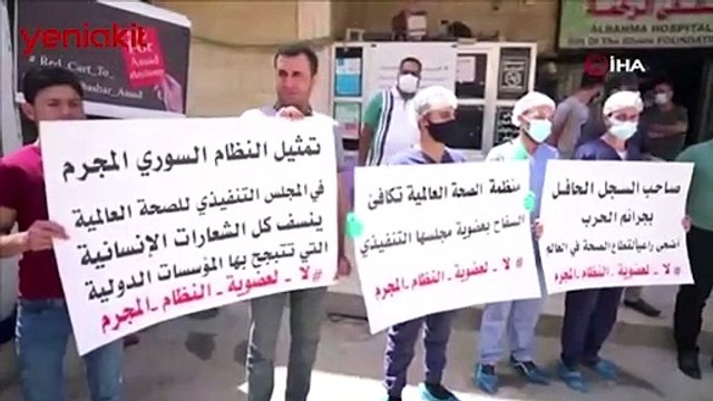 Suriye'deki sağlık çalışanları DSÖ'nün Esed rejimini protesto etti
