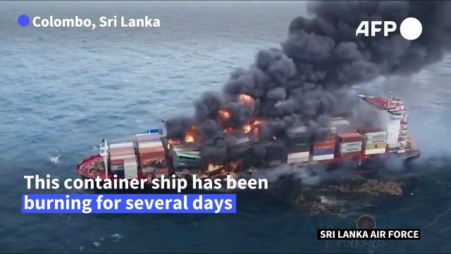 Container ship engulfed in flames off Sri Lanka coast