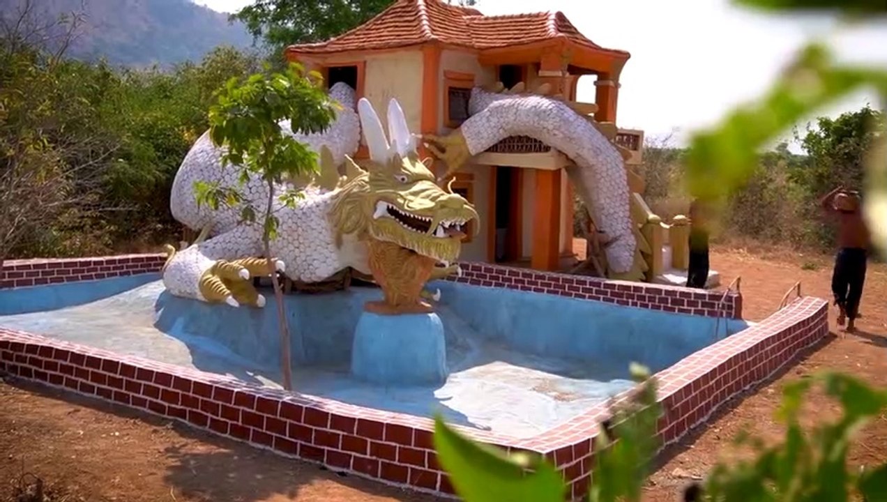 Lives In Forest 130Days To Building The Most Creatively Mud Villa And Water Slide To Swimming Pool