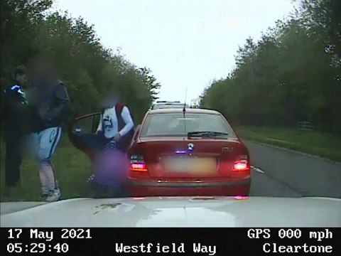 North Yorkshire Police video shows moment nine people emerge from the back of a Skoda pulled over near Malton