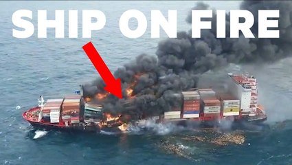 WATCH: Unbelievable footage shows a massive container ship on fire in the Indian Ocean