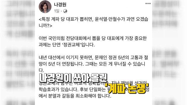 [뉴스큐] 국힘 당권 '신구(新舊) 대결' 전선에 '계파 논쟁' 불똥 / YTN