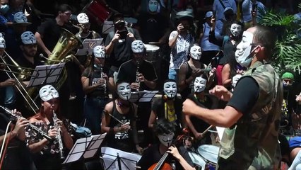 Artists perform in anti-government protest in Colombia