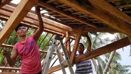 Building A Native Hut Out Of Coconut Lumber, Bamboo, Nipa Leaves - Time Hyper Lapse Study 17174
