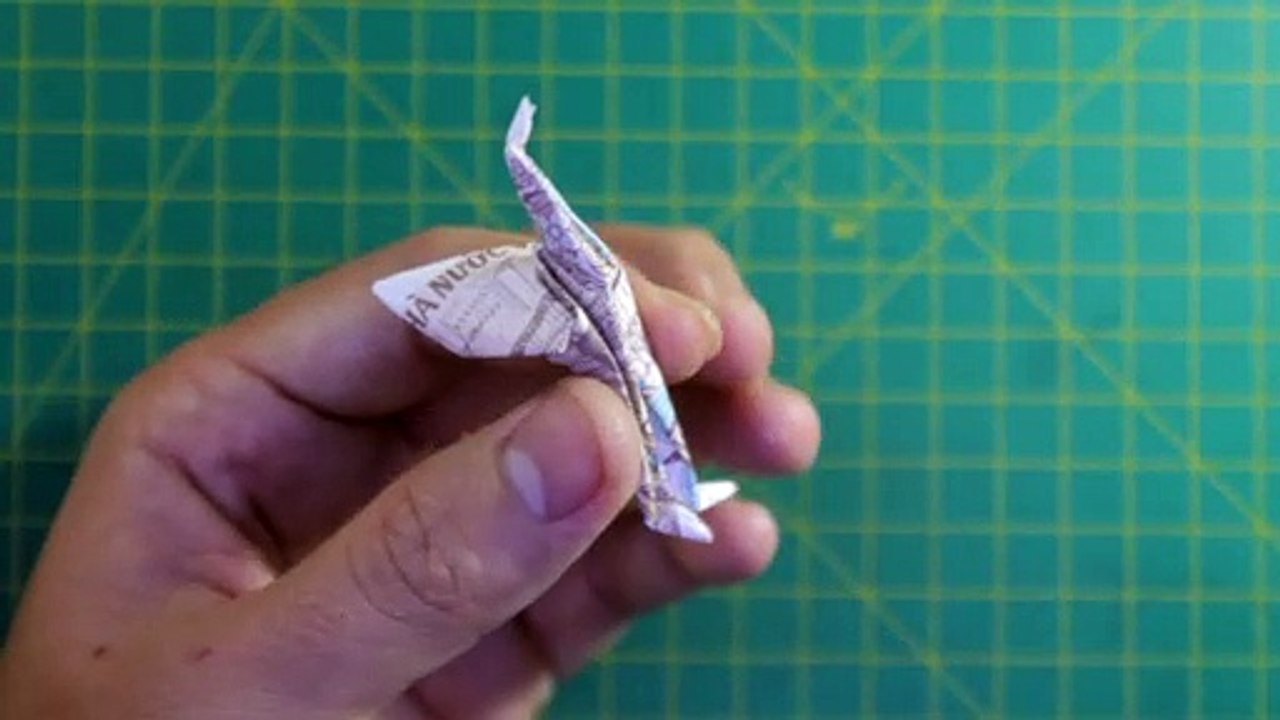 Demo money origami crane with legs easy | Grue en origami argent démo avec pattes facile