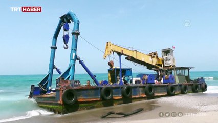 Karaya oturan dev dubayı kurtarma çalışması başlatıldı