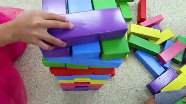 Emma & Andrew Pretend Play With Giant Colored Jenga Toy Blocks