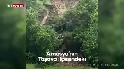 Amasya'da heyelan ağaçları yerinden söktü, o anlar kameraya yansıdı