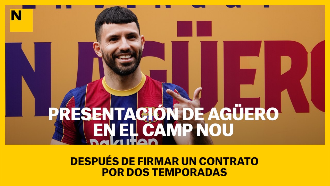 Presentación de Agüero en el Camp Nou, después de firmar un contrato por dos temporadas