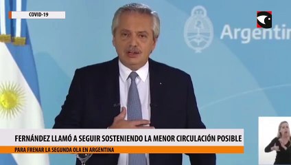 Fernández llamó a seguir sosteniendo la menor circulación posible para frenar la segunda ola de coronavirus en Argentina